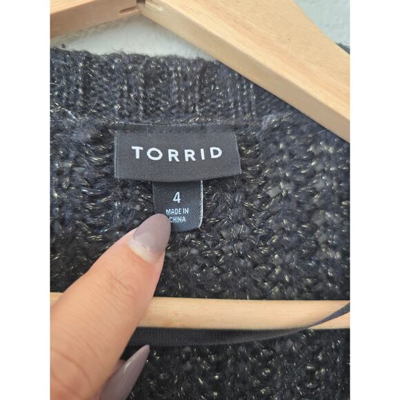 Torrid Black Metallic Knit Curvy Open Cardigan 4X Wool Blend Cozy w/ Pockets - Picture 4 of 6